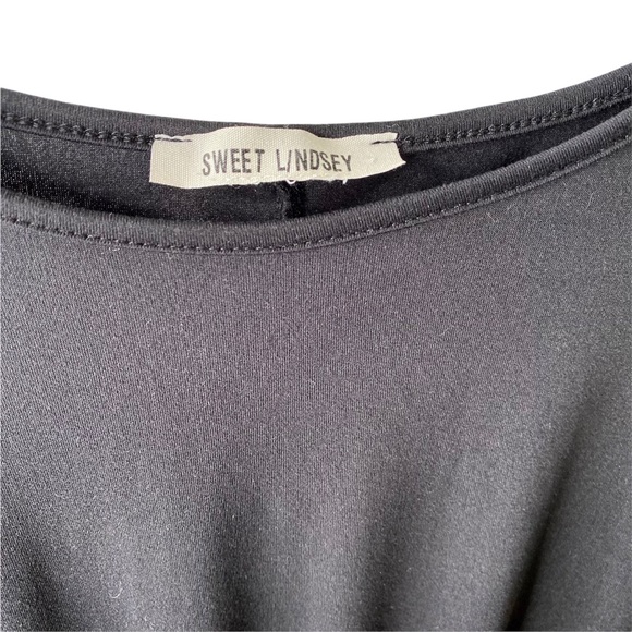 Sweet Lindsey Black Dolman Ruched Little Black Midi Dress Medium - Picture 6 of 7